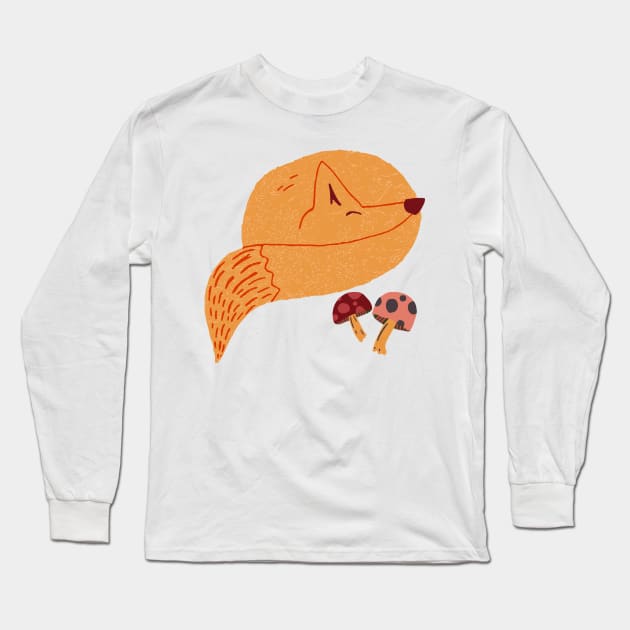 Sleeping arctic fox and cozy mushrooms Long Sleeve T-Shirt by Ipoole